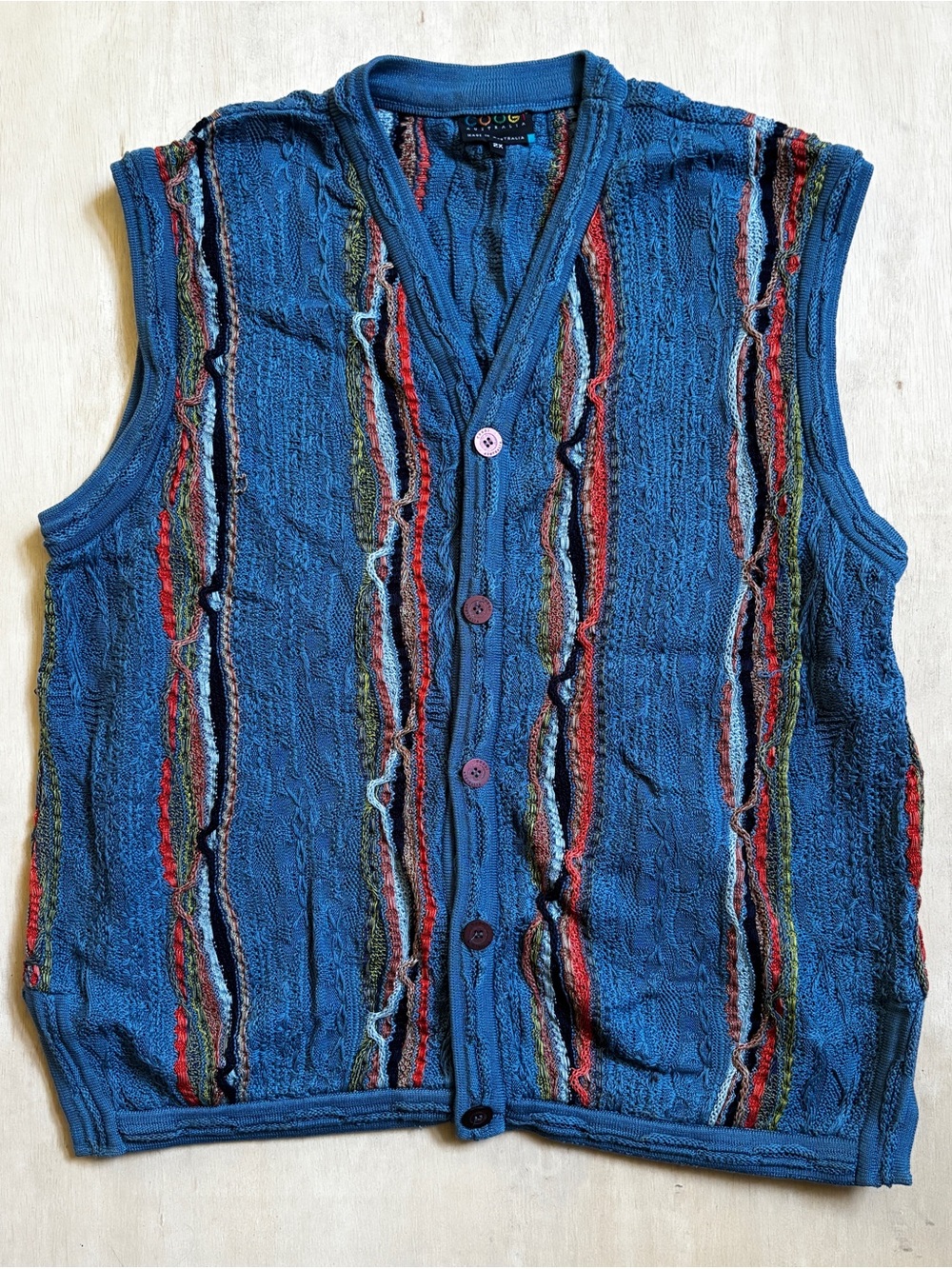 Authentic COOGI Blue Multicolor Knit Cardigan Vest - Size 2X